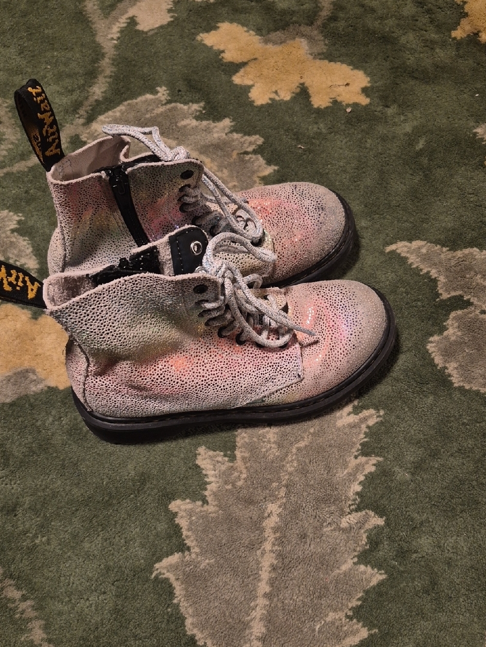 Dr. Martens Kids Glitter Lace-Up Boots in Pink and Silver